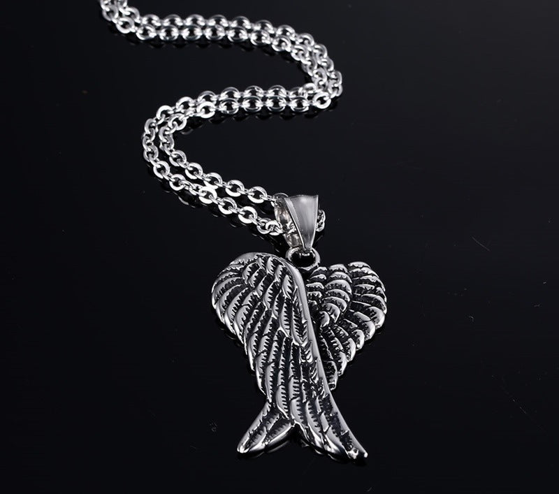 Stainless Steel Angel Wings Men's Pendant Necklace