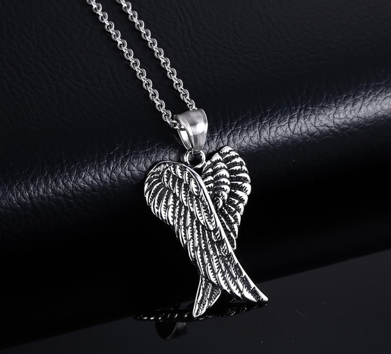 Stainless Steel Angel Wings Men's Pendant Necklace