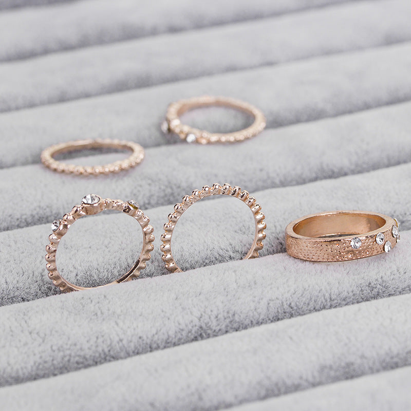 European And American Jewelry Rose Gold Stackable Diamonds Set Of Five Sets Of Rings BohemiaJ