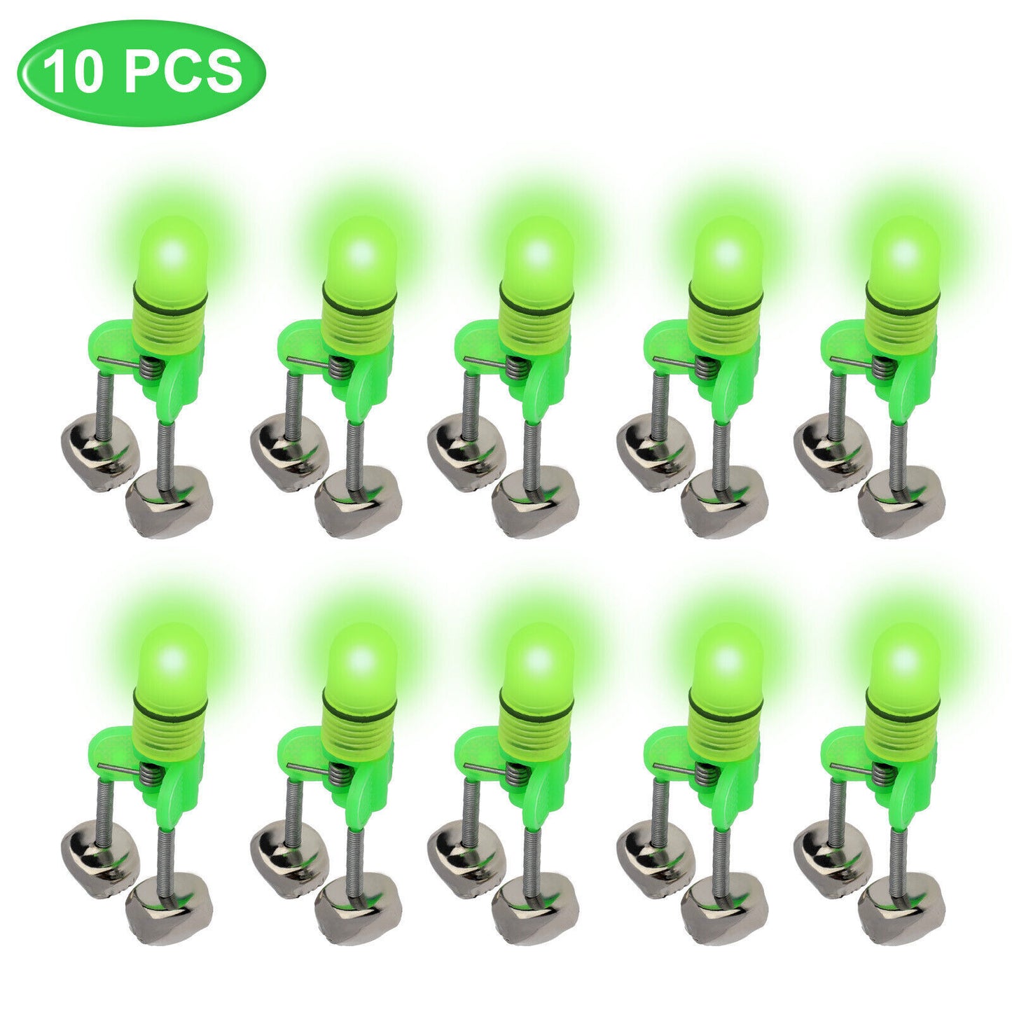 10x LED Night Fishing Bait Bite Alarm Twin 2 Bells Light Rod Tip Clip Alert Ring