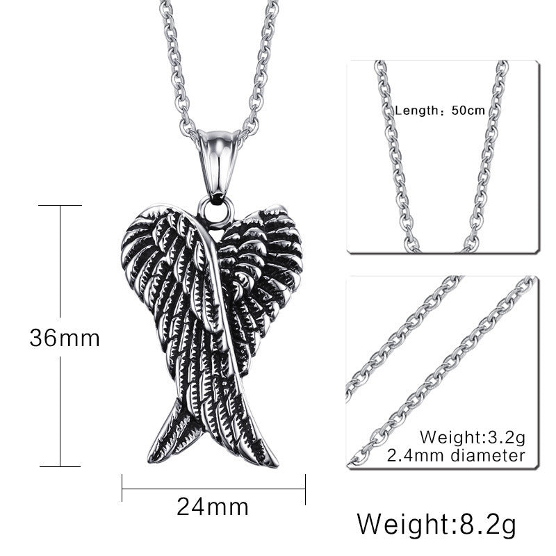 Stainless Steel Angel Wings Men's Pendant Necklace