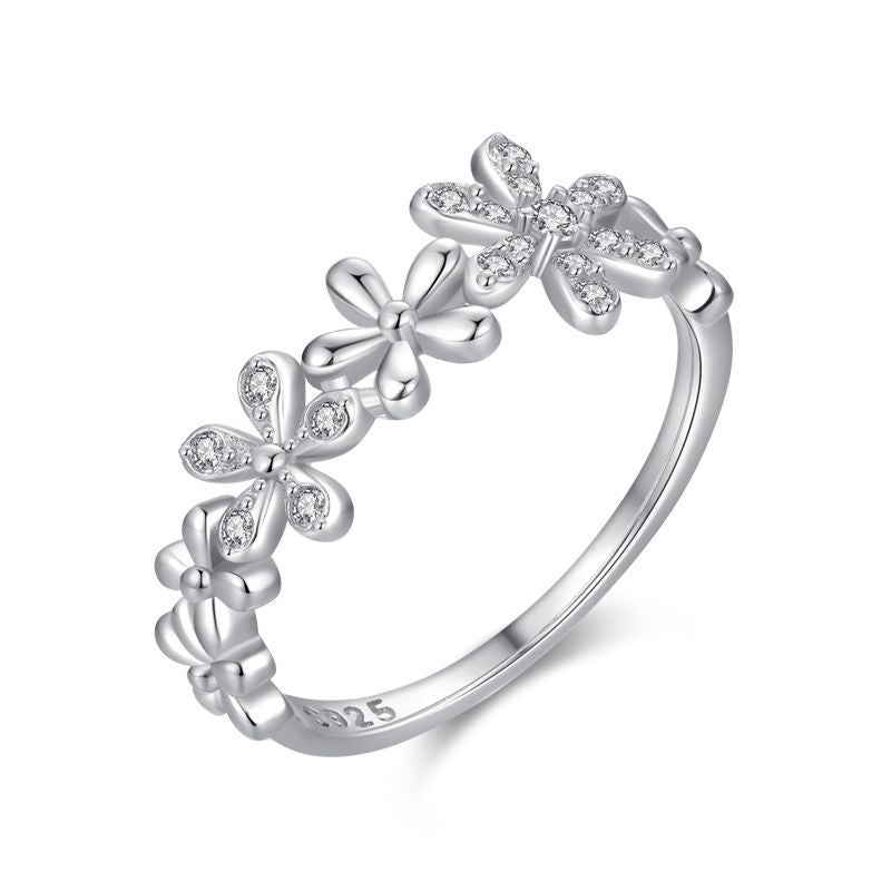 Sterling Silver Daisy Ring Female Korean Fashion Light Luxury Micro Diamond Ring