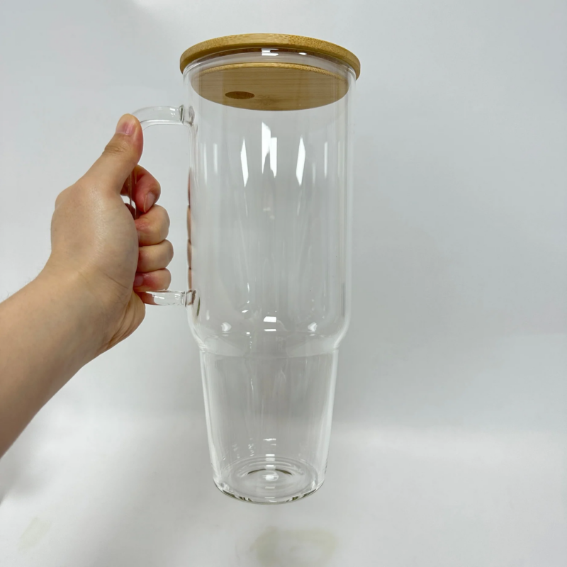 12pics 32oz-sublimation-clear-glass-tumbler-with-handle-bamboo-lid-1-800x800