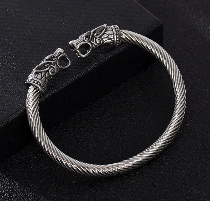 Asgard Crafted Grey Wolf 's Head Torc Bracelet