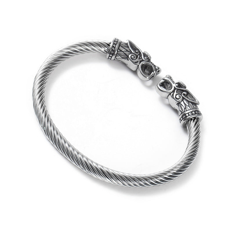 Asgard Crafted Grey Wolf 's Head Torc Bracelet