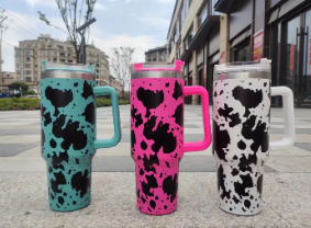 16 pics 40 oz. cow print tumbler