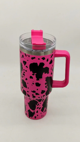 16 pics 40 oz. cow print tumbler