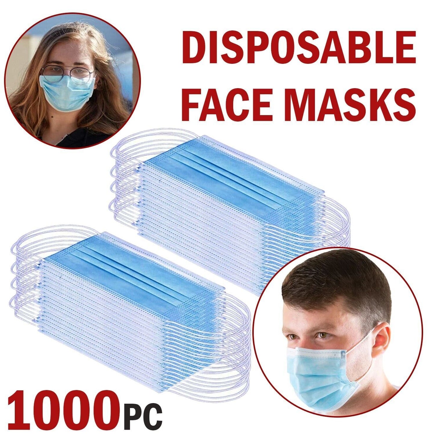 1000 PCS Protective Disposable Face Mask Cover 3 Ply Disposable Masks - Blue