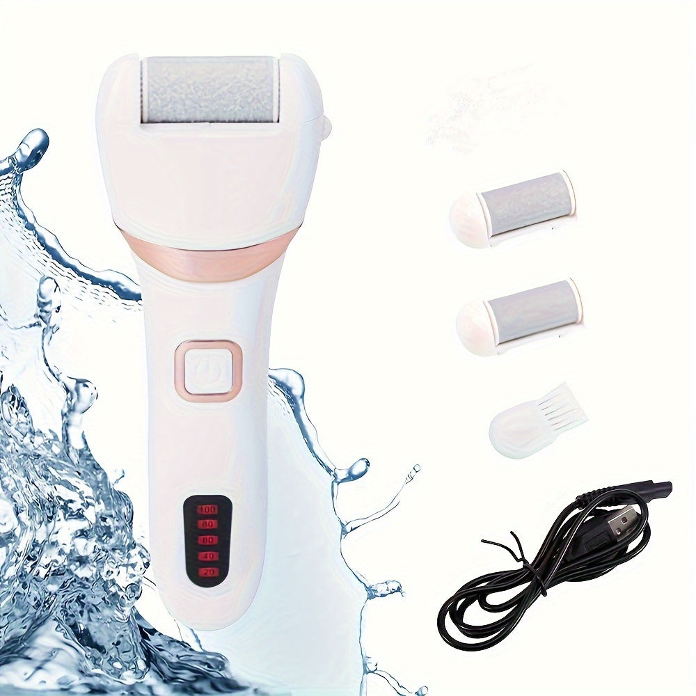 Electric Foot Grinder And Callus Remover, Electric Foot Polisher, Rechargeable Foot Washing And Pedicure Kit, Suitable For Cracked Heels And Dead Skin, With 3 Roller Heads