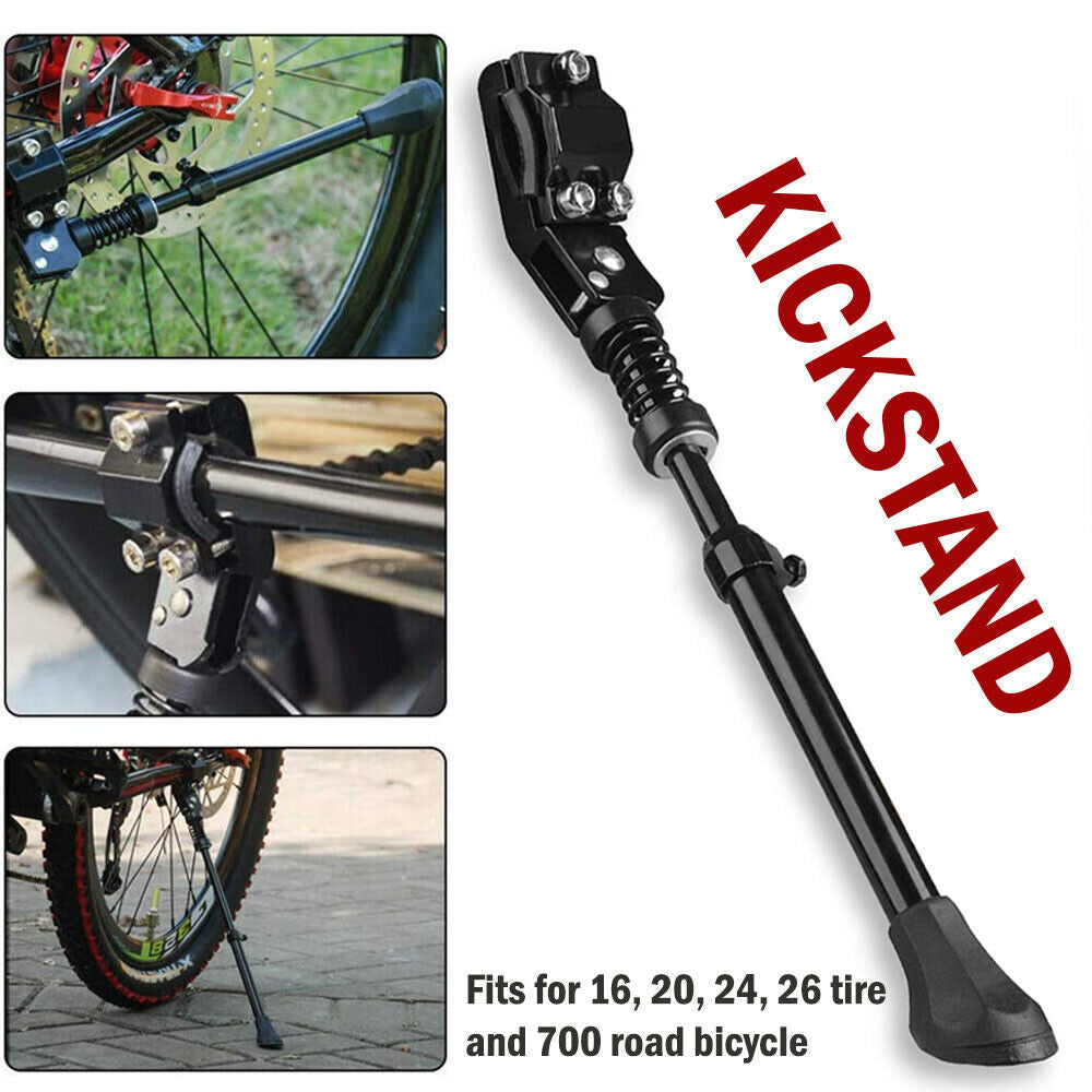 Road Bike Mountain Bicycle Adjustable Metal Bike Side Kickstand Black